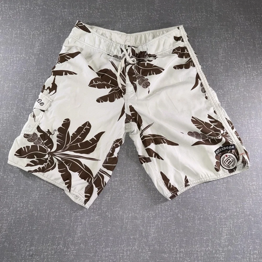 Billabong Board Shorts Mens 36 White Brown Hawaiian Floral Swim Trunks Surf
